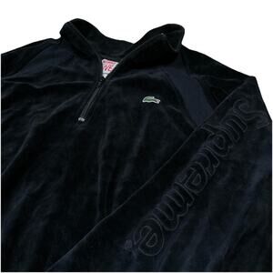 Supreme x Lacoste Live 1/2 Zip Black Velour Track Jacket Size XL Logo Spellout